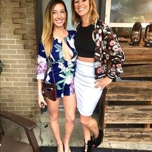 Low Cut Long Sleeve Floral Romper